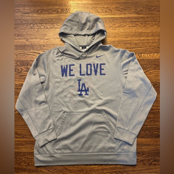 Nike Other - LOS ANGELES DODGERS Nike Gray Hoodie with Blue 'We Love LA' Print